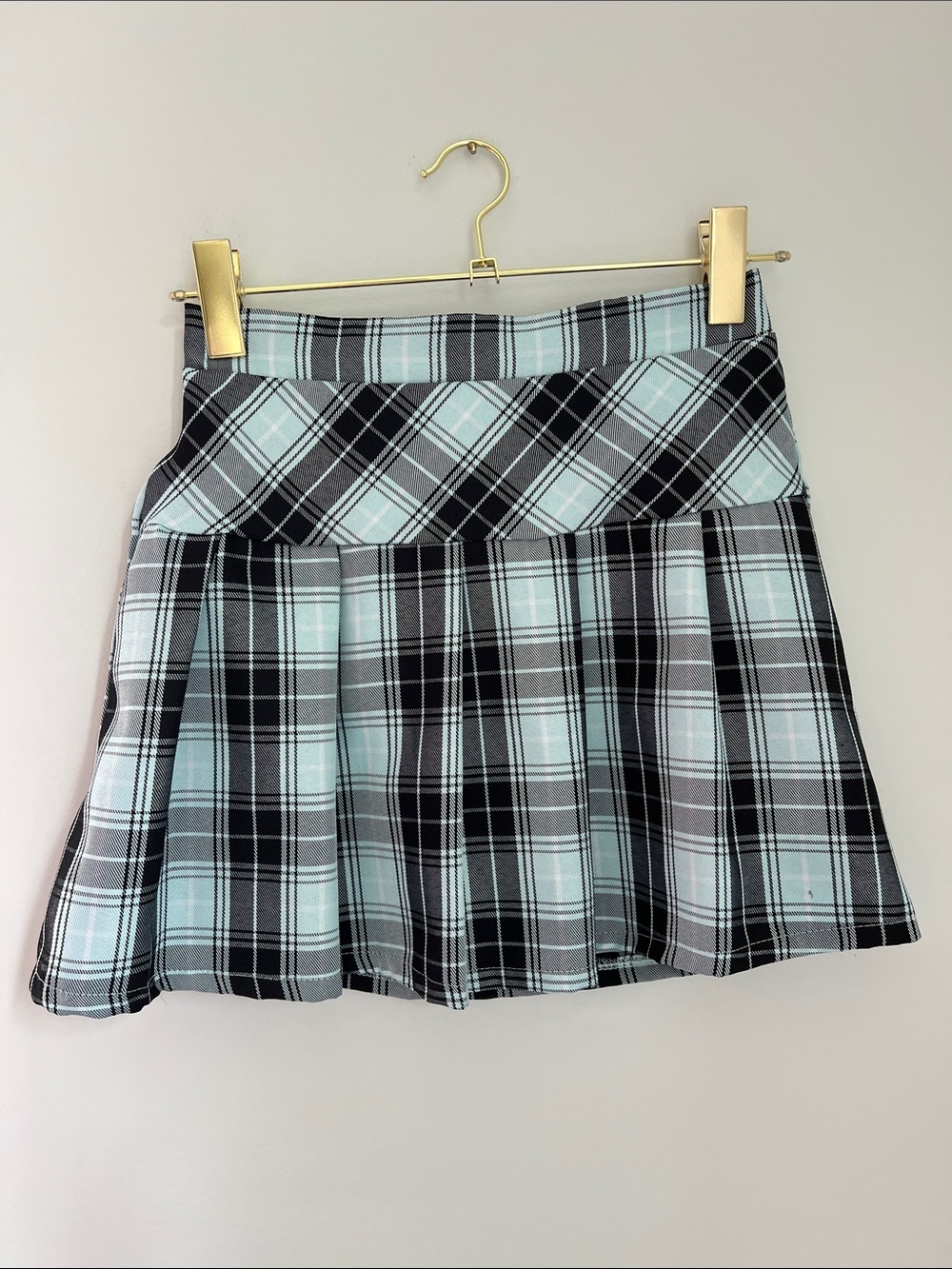 Sweet Butterfly | Pleated Plaid Skort Light Blue Black Classic School Style Sz L